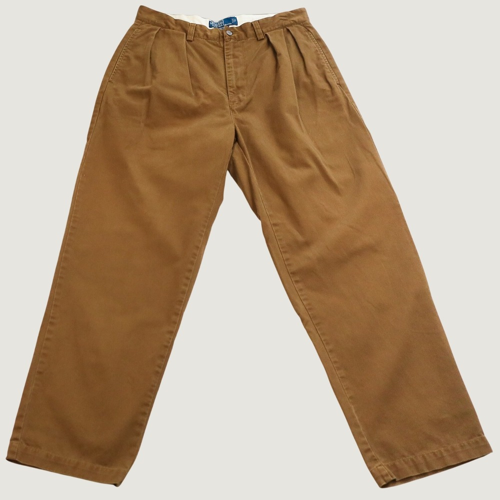 Polo Ralph Lauren Andrew Pant Mens 32x30 Brown Pleated Cotton Chino Khakis Pants
